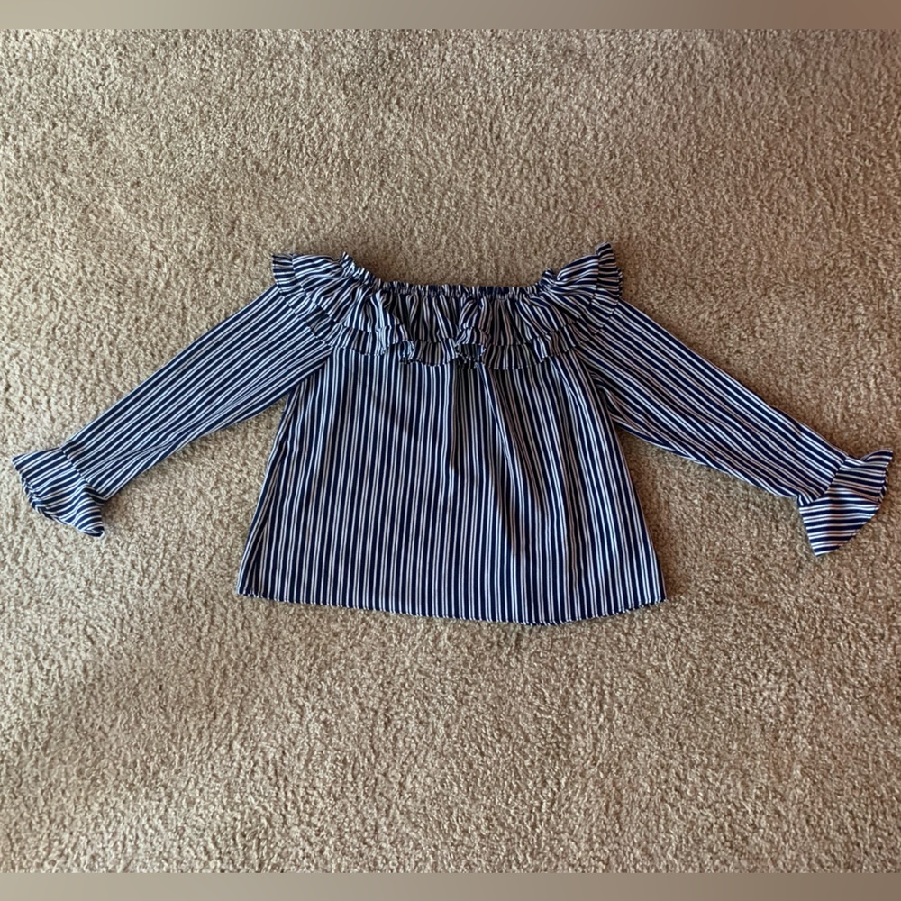 Striped Ruffled Off The Shoulder Blouse